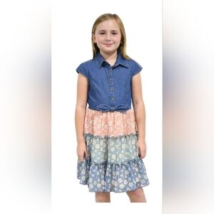 New! Zunie Girls Denim and Floral Tiered Dress Youth Denim Size X-SMALL 5/6 NWT!